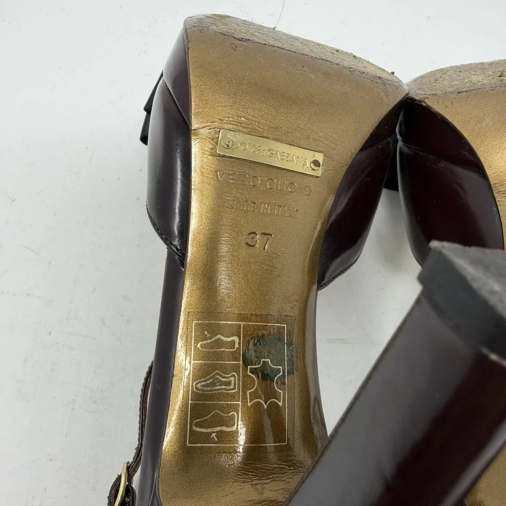 Dolce Gabbana Burgundy Leather D'Orsay Platform Pumps Bow Sz 37 Made Italy